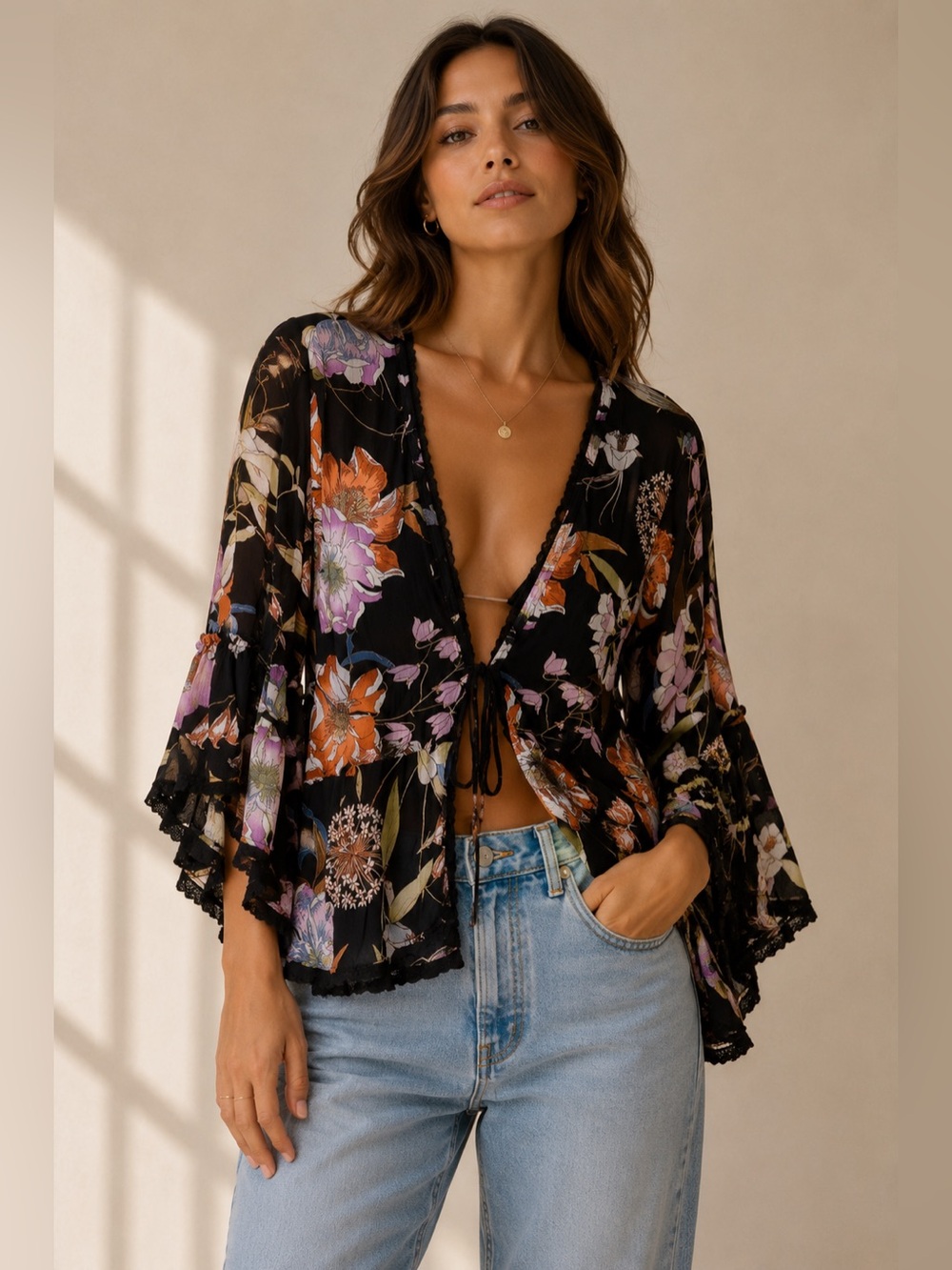 Knox Rose Floral Kimono Cardigan Boho Festival Cover Up Size M-XL